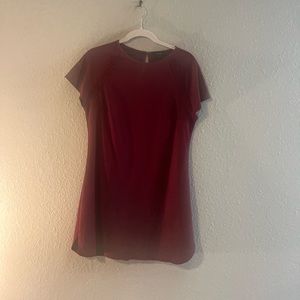 Ontwelfth Womens Blouse Red Cap Sleeve Braided Shoulder Detail Top Jewel Neck L